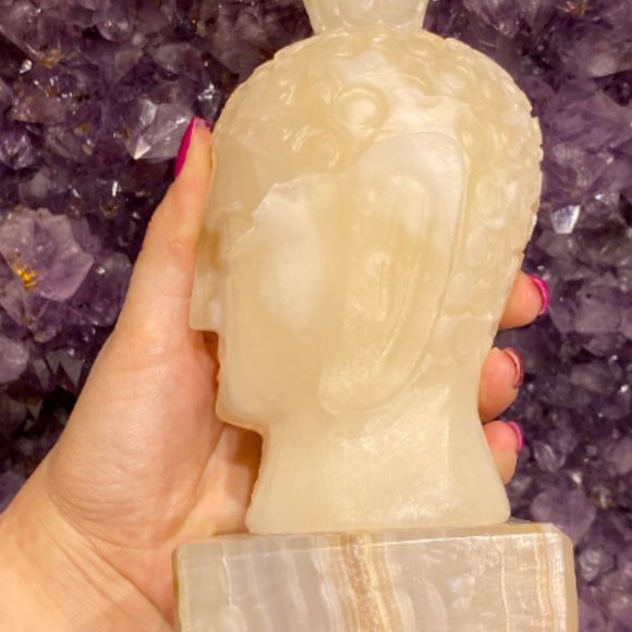 Amber Onyx Buddha Head Lamp with Bulb and Cord, Fun Lights, Unique Lighting, Art - Picture 6 of 9